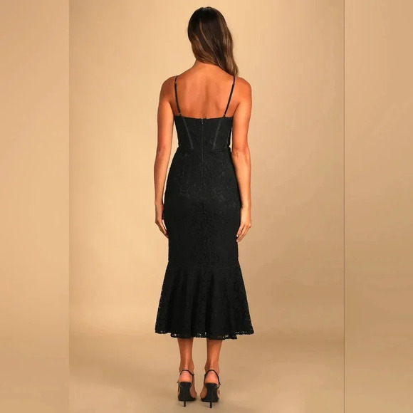 Lulu's Found Your Love Black Lace Sleeveless Trumpet Midi Dress L Wedding Party - Picture 5 of 11